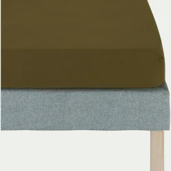 Drap housse en coton bio 140x200cm b30cm - vert mousse