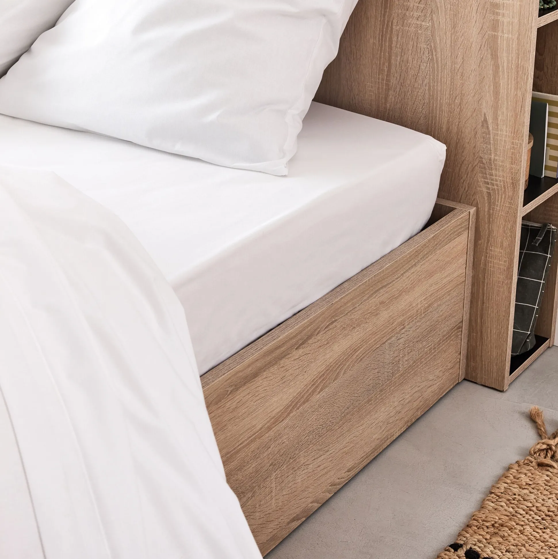 Drap housse en coton 90x200cm B25cm - blanc