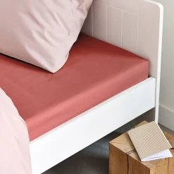 Drap housse en coton 90x200cm b25cm - rouge ricin