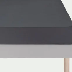 Drap housse en coton 90x200cm b25cm - gris ardoise