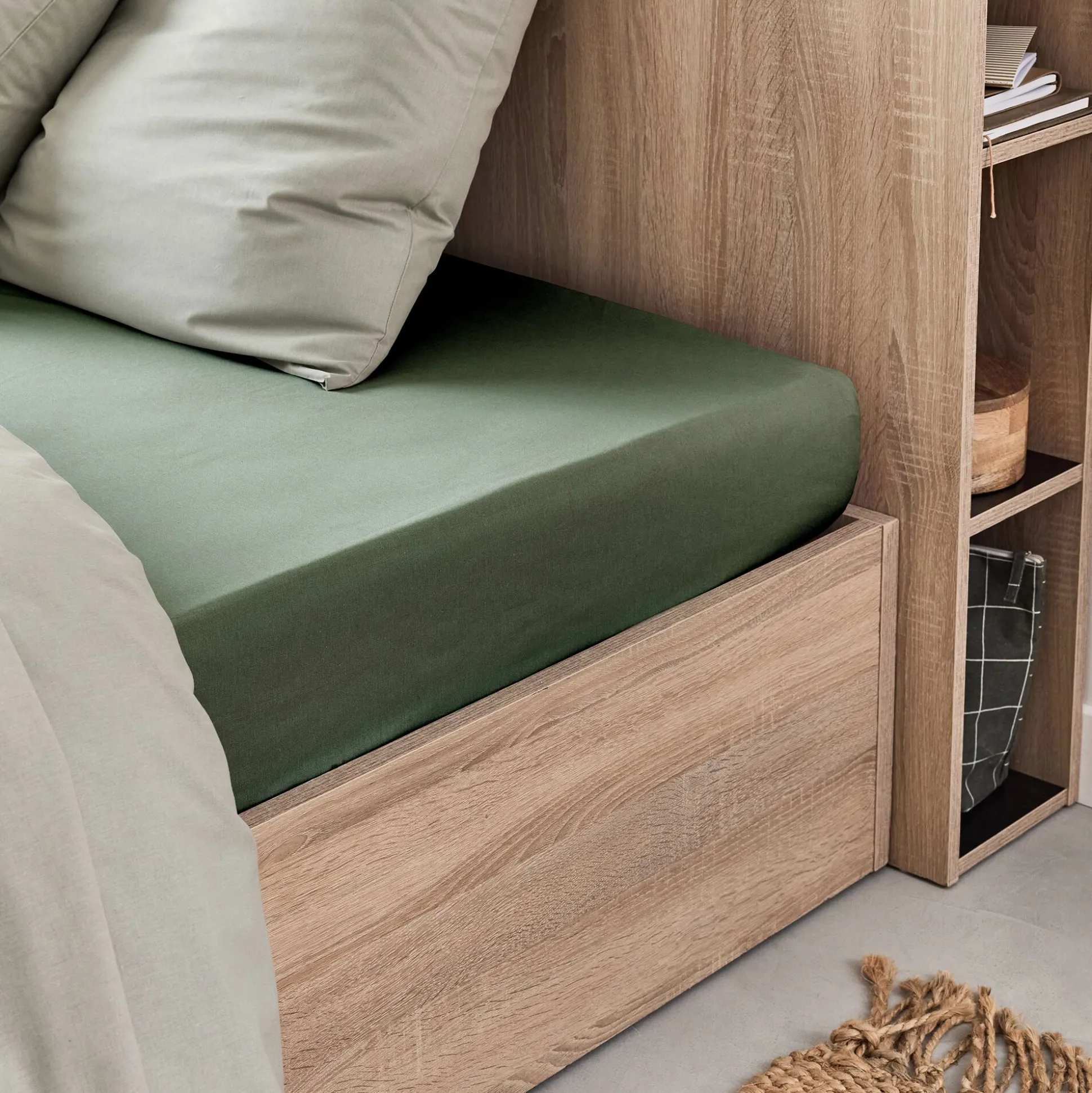 Drap housse en coton 160x200cm B30cm - vert olivier