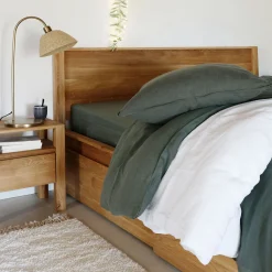 Drap housse en lin lavé 140x200cm B28cm - vert cèdre