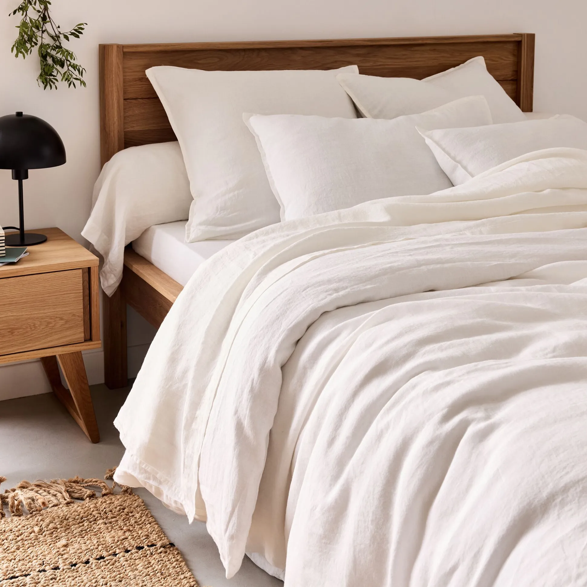 Drap housse en lin lavé 140x200cm B28cm - blanc capelan