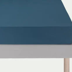 Drap housse en percale de coton 140x200cm B30cm - bleu figuerolles