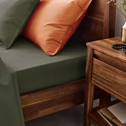 Drap housse en percale de coton 140x200cm B30cm - vert cèdre