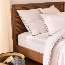 Drap housse en percale de coton 160x200cm B30cm - blanc