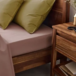 Drap housse en percale de coton 140x200cm B30cm - brun rhassoul