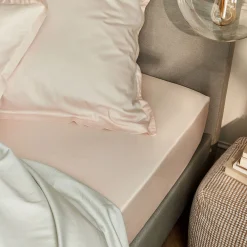 Drap housse en satin lavé 160x200cm B30cm - rose pétale