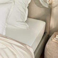 Drap housse en satin lavé 140x200cm B30cm - blanc ventoux