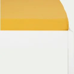 Drap housse enfant en coton 90x200+B20cm - jaune genet