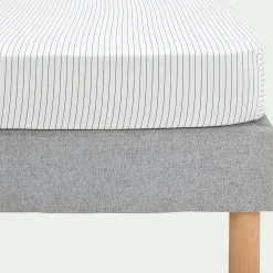 Drap housse rayé en coton 90x200cm B30cm - bleu abysse