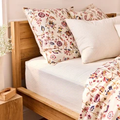 Drap housse rayé en coton 140x200cm B30cm - jaune argan