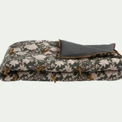 Édredon à motif shankar en lin et coton 100x180cm piquage pompons double faces - vert