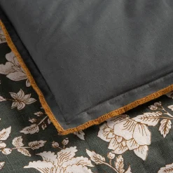 Édredon à motif shankar en lin et coton 100x180cm piquage pompons double faces - vert