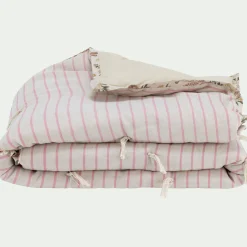 Édredon avec pompons en coton 100x180cm - beige