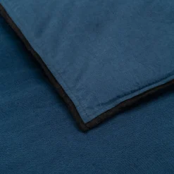 Édredon en lin et coton 100x180cm piquage pompons - bleu figuerolles