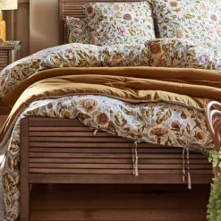 Édredon en lin et coton 100x180cm piquage pompons double faces - jaune alep