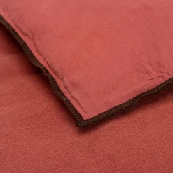 Édredon en lin et coton 100x180cm piquage pompons - rouge arcilla