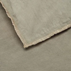 Édredon en lin et coton 100x180cm piquage pompons - vert olivier