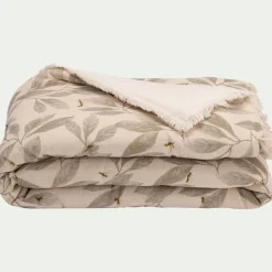 Edredon en coton motif végétal 100x180cm - beige