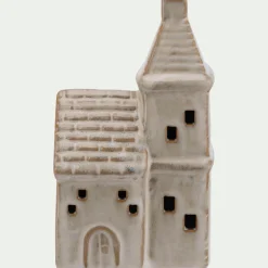 Eglise décorative à poser lumineuse en porcelaine - beige