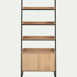 Etagère 3 tablettes et caisson plaquée frêne et métal noir - L80cm