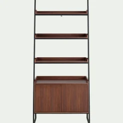 Etagère 3 tablettes et caisson plaquée noyer et métal noir L80cm