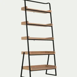 Etagère 5 tablettes plaquée frêne et métal noir - L80cm