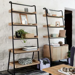 Etagère 5 tablettes plaquée frêne et métal noir - L80cm