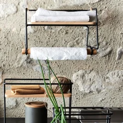 Etagère murale en métal et bois avec support papier