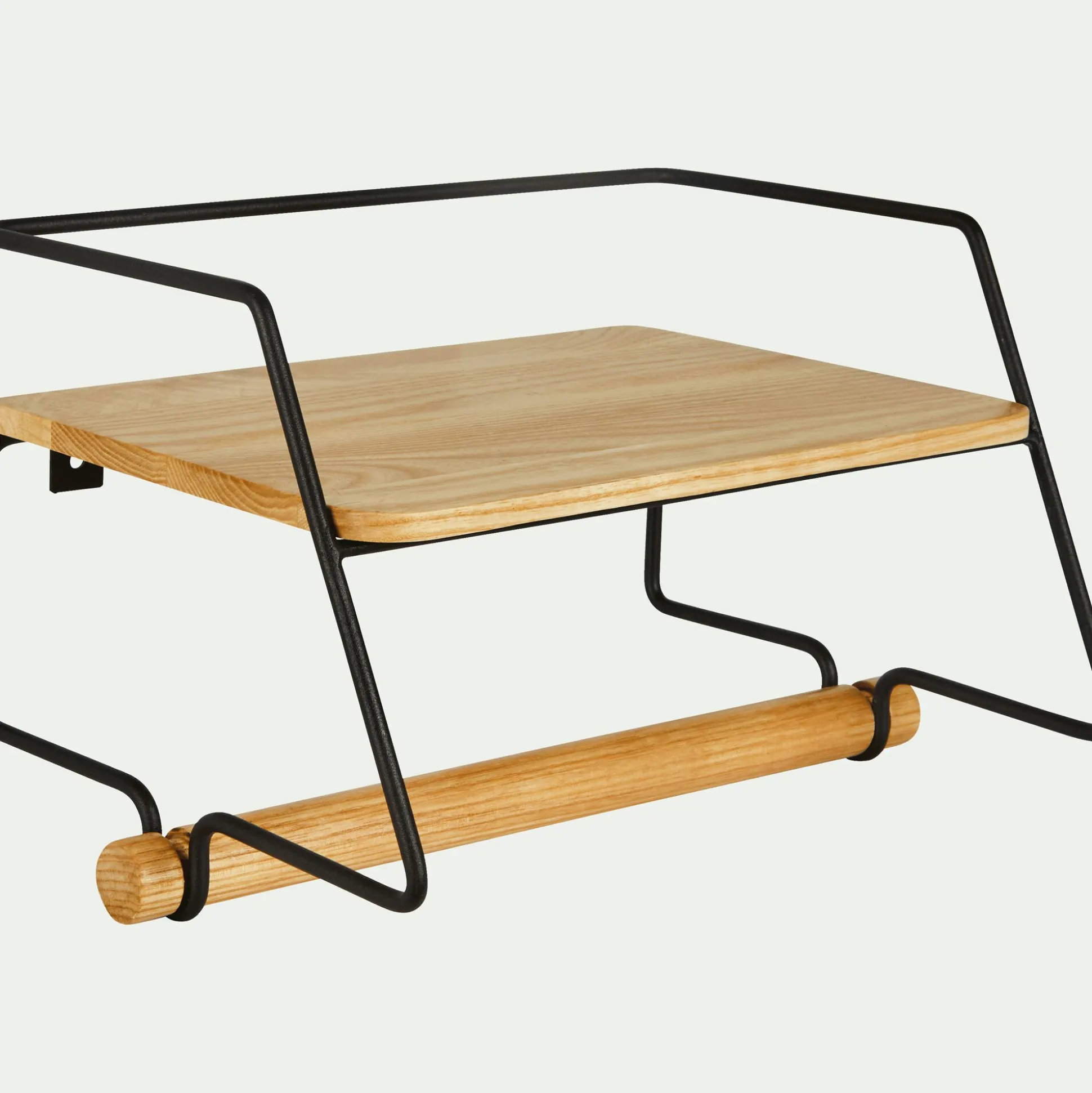 Etagère murale en métal et bois avec support papier