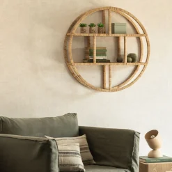 Etagère murale ronde en rotin - naturel D79cm