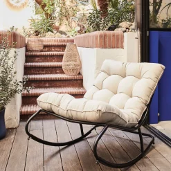 Fauteuil à bascule de jardin en acier - beige roucas