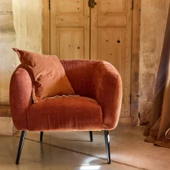 Fauteuil en tissu avec pieds en acier - brun rustrel