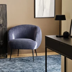 Fauteuil en tissu avec piétement en acier - bleu céou