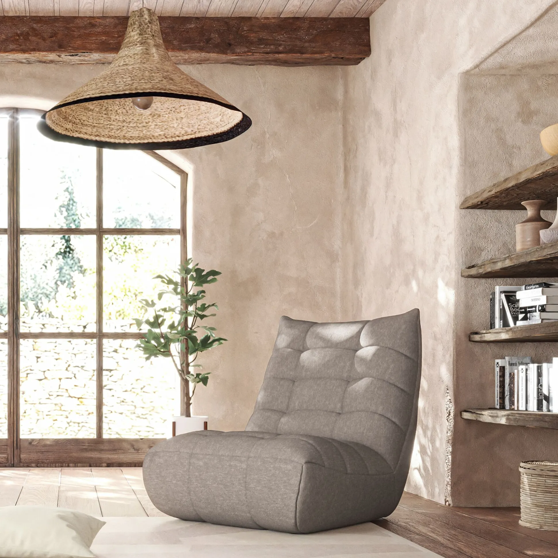 Fauteuil en tissu bouclette - gris clair