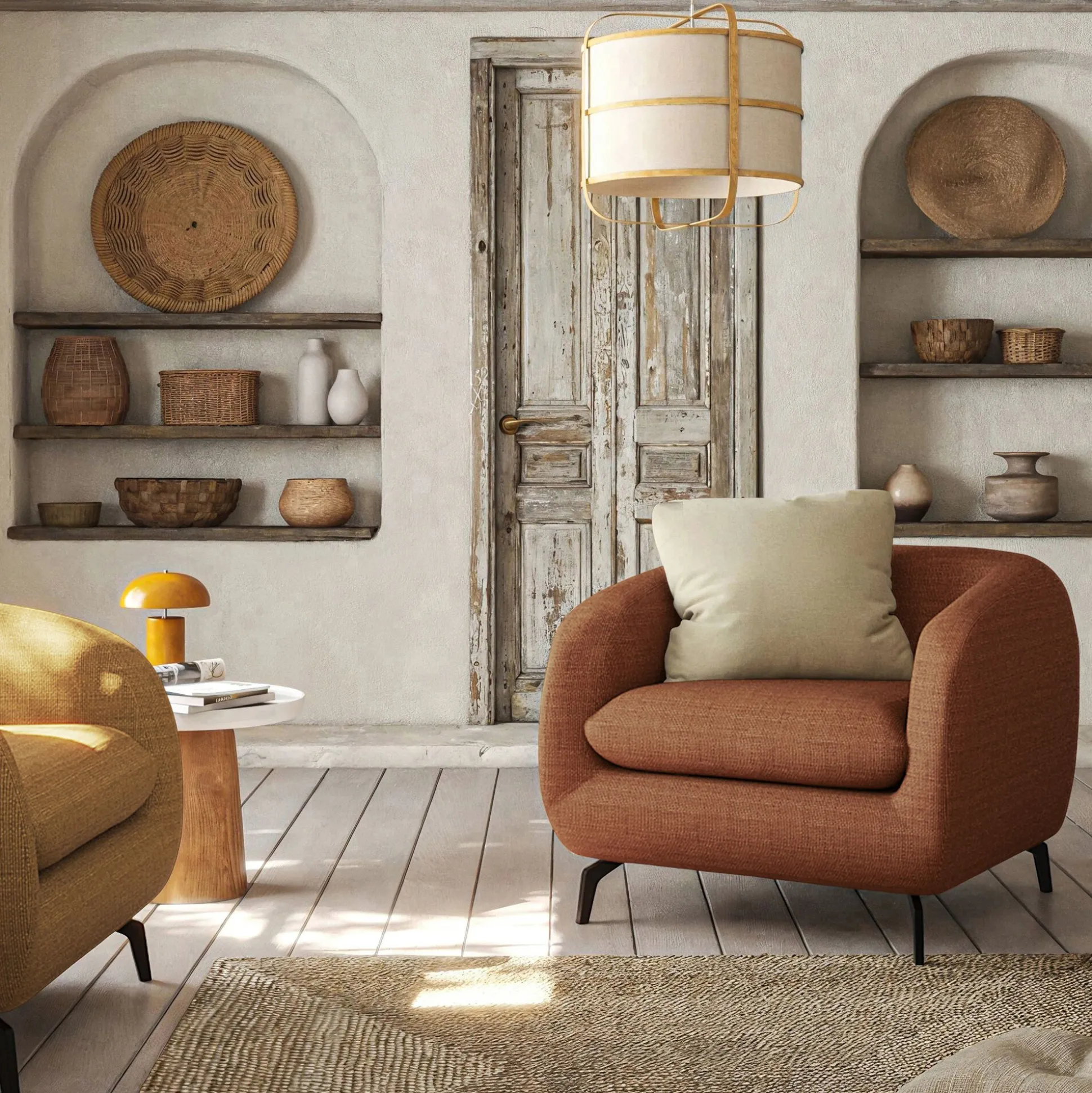 Fauteuil en tissu doux tramé - brun rustrel