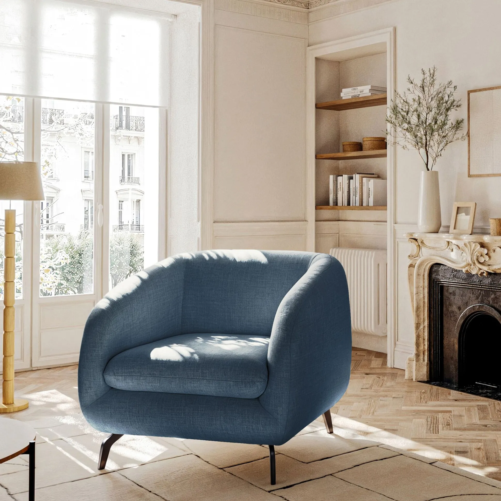 Fauteuil en tissu doux tramé - bleu