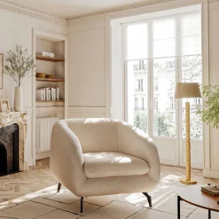 Fauteuil en tissu doux tramé - blanc écru