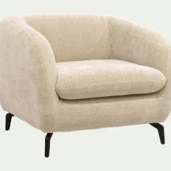 Fauteuil en tissu doux tramé - blanc écru