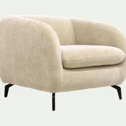 Fauteuil en tissu doux tramé - blanc écru