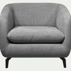 Fauteuil en tissu tramé piétement noir - gris ardoise