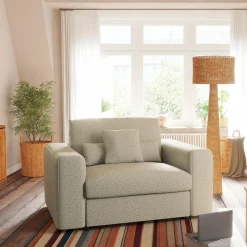 Fauteuil fixe en tissu bouclette - blanc écru