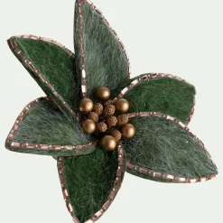 Fleur à clip en feutre 14x12cm - vert