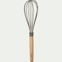 Fouet de cuisine en bois et silicone - brun terre ombre