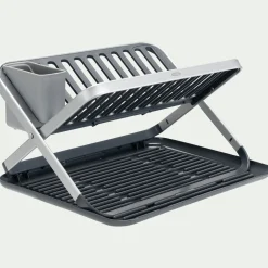 Égouttoir à vaisselle en plastique et aluminium - gris