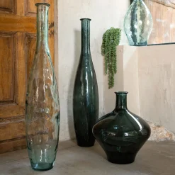 Grand vase bouteille en verre recyclé - bleu H100cm