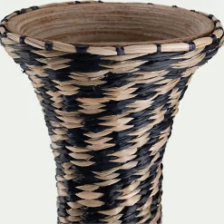 Grand vase en bambou et jonc de mer tressé H84cm - noir