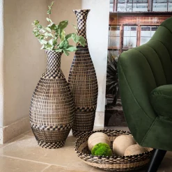 Grand vase en bambou et jonc de mer tressé H84cm - noir