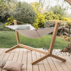 Hamac en acier effet teck - beige